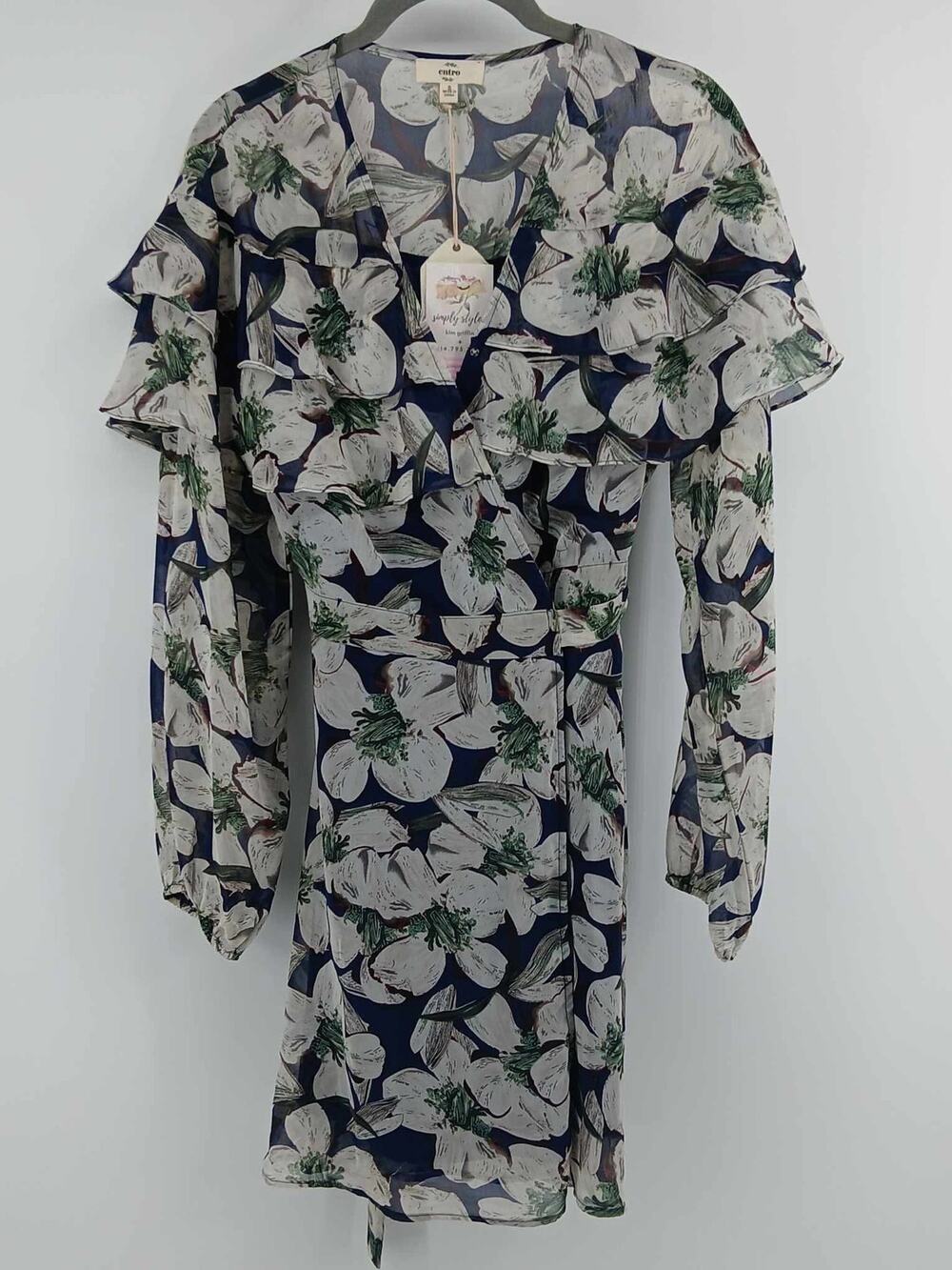 Entro floral wrap mini dress with bishop sleeves